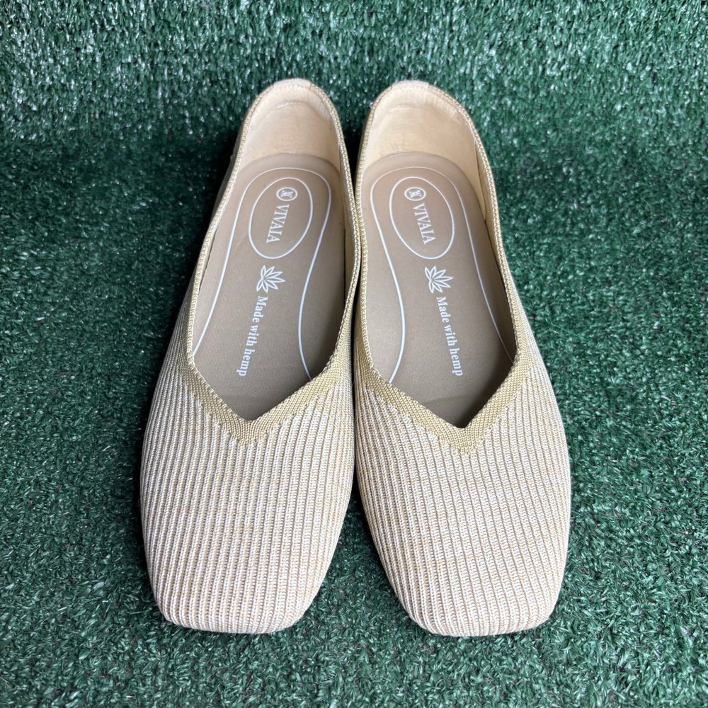 NEW VIVAIA Margot 2.0 Hemp Knit Square Toe Sustainable Flat Shoes Cream Women 10